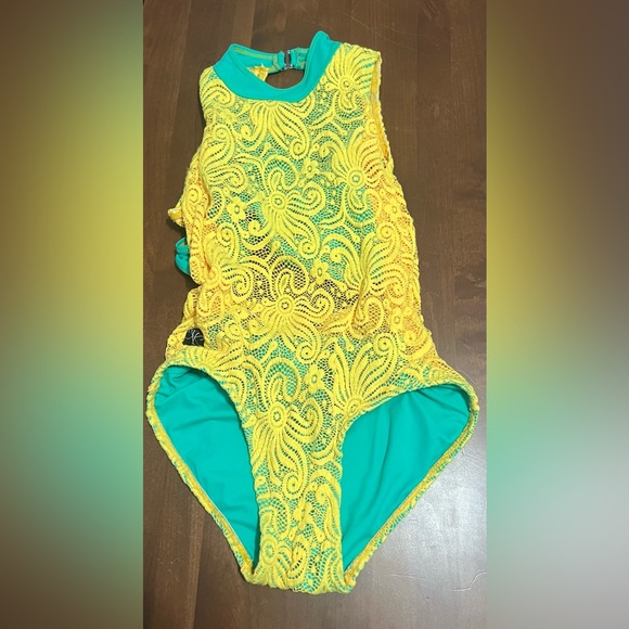 Kandi Kouture Yellow and Teal Leotard Size Adult Small - Picture 1 of 2